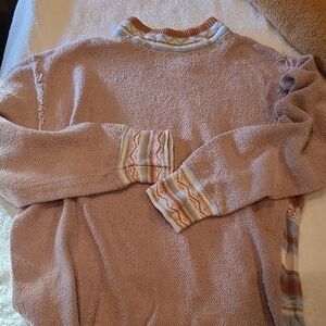 Free People Beige Crewneck Sweater with Stripes